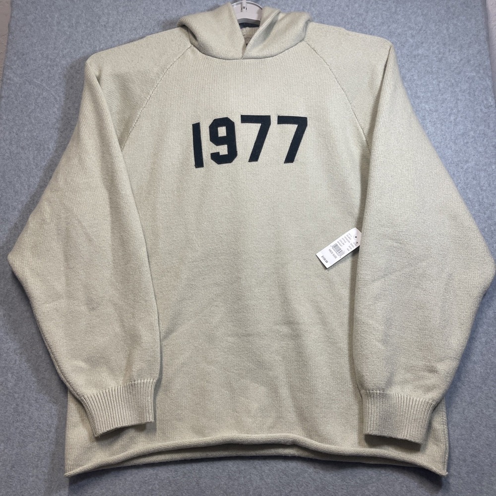 Essentials Fear Of God 1977 Men's Knit Sweater Hoodie Wheat Size M NWT